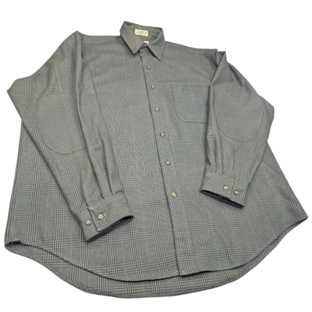 Vintage Britches wool blend plaid button up men's shirt, elbow protectors. Large